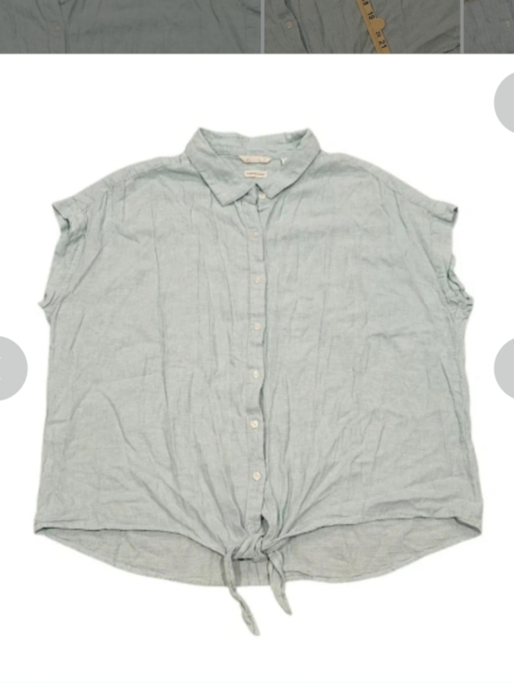 Weatherproof Sz XL Light Blue Washable Linen Tie-Front Button-Up Shirt